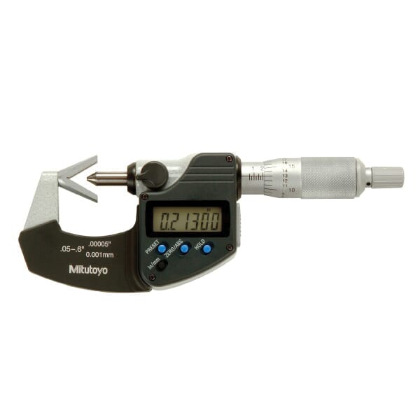 Mitutoyo 314-351-30 Imperial/Metric V-Anvil Micrometer, 0.05 to 0.6 in Measuring, LCD Display, Carbide Tip